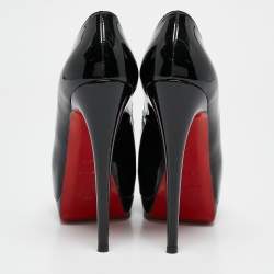 Christian Louboutin Black Patent Leather Lady Peep Toe Platform Pumps Size 38.5