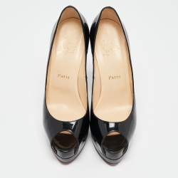 Christian Louboutin Black Patent Leather Lady Peep Toe Platform Pumps Size 38.5
