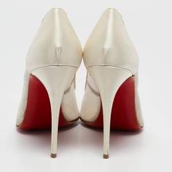 Christian Louboutin Off White Satin and Lace Follies Pumps Size 38.5
