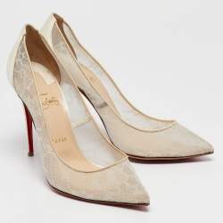 Christian Louboutin Off White Satin and Lace Follies Pumps Size 38.5