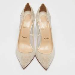 Christian Louboutin Off White Satin and Lace Follies Pumps Size 38.5