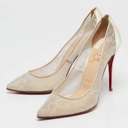 Christian Louboutin Off White Satin and Lace Follies Pumps Size 38.5