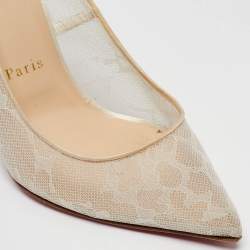 Christian Louboutin Off White Satin and Lace Follies Pumps Size 38.5