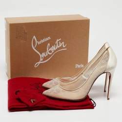 Christian Louboutin Off White Satin and Lace Follies Pumps Size 38.5