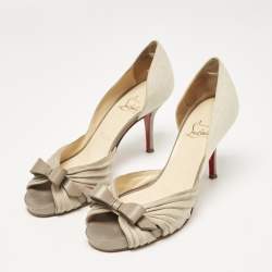 Christian Louboutin Grey Suede and Linen Lady Turner 90 Pumps Size 36