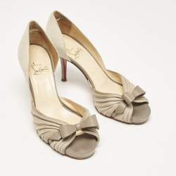 Christian Louboutin Grey Suede and Linen Lady Turner 90 Pumps Size 36