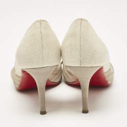 Christian Louboutin Grey Suede and Linen Lady Turner 90 Pumps Size 36