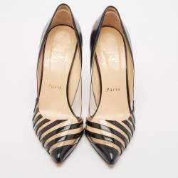 Pre Owned Christian Louboutin Black Patent Leather and PVC Pivichic Pumps Size 35.5