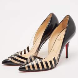 Pre Owned Christian Louboutin Black Patent Leather and PVC Pivichic Pumps Size 35.5