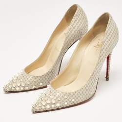 Christian Louboutin Gold Lurex Fabric Spikeyshell Pumps Size 38