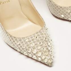 Christian Louboutin Gold Lurex Fabric Spikeyshell Pumps Size 38