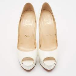 Pre Owned Christian Louboutin White Patent Leather Lady Peep Platform Pumps Size 38