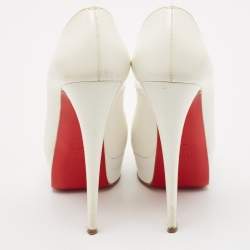 Pre Owned Christian Louboutin White Patent Leather Lady Peep Platform Pumps Size 38