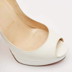 Pre Owned Christian Louboutin White Patent Leather Lady Peep Platform Pumps Size 38
