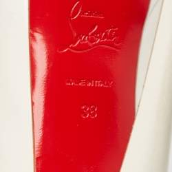 Pre Owned Christian Louboutin White Patent Leather Lady Peep Platform Pumps Size 38