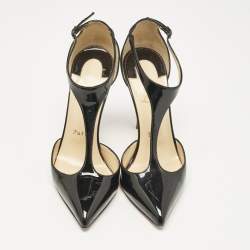 Christian Louboutin Black Patent Leather Pointed Toe T-Strap Pumps Size 35.5