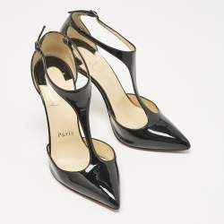 Christian Louboutin Black Patent Leather Pointed Toe T-Strap Pumps Size 35.5