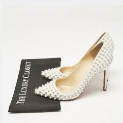Christian Louboutin White Leather Pigalle Spikes Pointed Toe Pumps Size 38.5