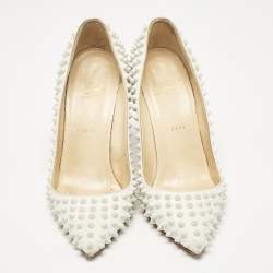 Christian Louboutin White Leather Pigalle Spikes Pointed Toe Pumps Size 38.5