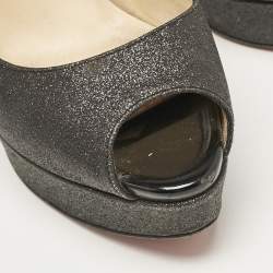 Pre Owned Christian Louboutin Grey Glitter Lady Peep Slingback Pumps Size 39