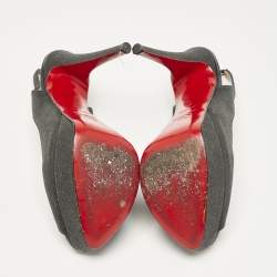Pre Owned Christian Louboutin Grey Glitter Lady Peep Slingback Pumps Size 39