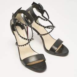 Christian Louboutin Black Leather Choca Lux Ankle Strap Sandals Size 41