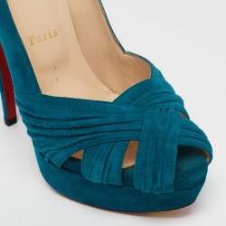 Christian Louboutin Blue Suede CrissCross Platform Pumps Size 39