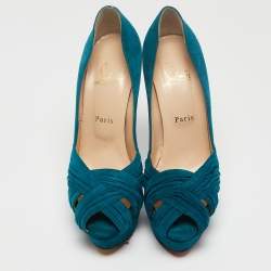 Christian Louboutin Blue Suede CrissCross Platform Pumps Size 39