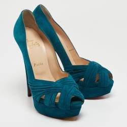 Christian Louboutin Blue Suede CrissCross Platform Pumps Size 39