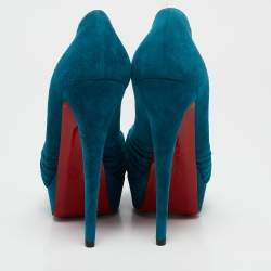 Christian Louboutin Blue Suede CrissCross Platform Pumps Size 39