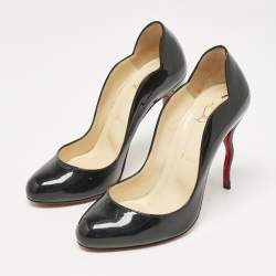 Pre Owned Christian Louboutin Black Patent Leather Wavy Dolly Pumps Size 37.5