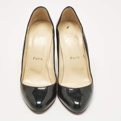 Pre Owned Christian Louboutin Black Patent Leather Wavy Dolly Pumps Size 37.5