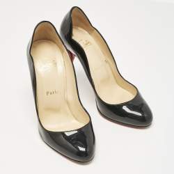 Pre Owned Christian Louboutin Black Patent Leather Wavy Dolly Pumps Size 37.5