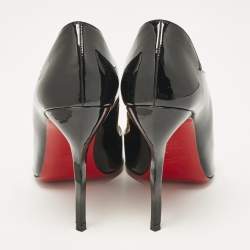Pre Owned Christian Louboutin Black Patent Leather Wavy Dolly Pumps Size 37.5