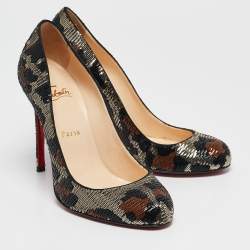 Christian Louboutin Tri-Color Leopard Print Sequins Fifi Pumps Size 38