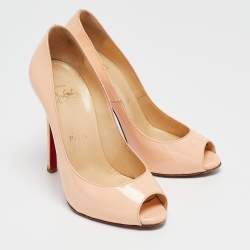 Christian Louboutin Peach Pink Patent Leather Flo Peep Toe Pumps Size 35