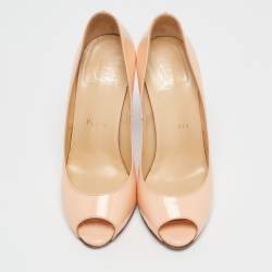 Christian Louboutin Peach Pink Patent Leather Flo Peep Toe Pumps Size 35