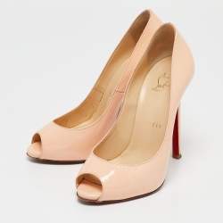 Christian Louboutin Peach Pink Patent Leather Flo Peep Toe Pumps Size 35