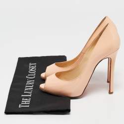 Christian Louboutin Peach Pink Patent Leather Flo Peep Toe Pumps Size 35