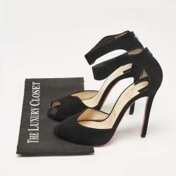 Christian Louboutin Black Suede Ankle Strap Peep Toe Sandals Size 39.5