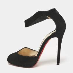 Christian Louboutin Black Suede Ankle Strap Peep Toe Sandals Size 39.5