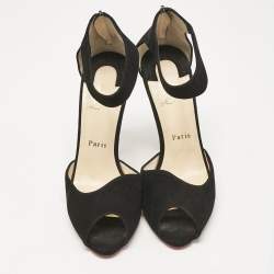 Christian Louboutin Black Suede Ankle Strap Peep Toe Sandals Size 39.5