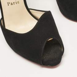 Christian Louboutin Black Suede Ankle Strap Peep Toe Sandals Size 39.5
