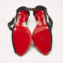 Christian Louboutin Black Suede Ankle Strap Peep Toe Sandals Size 39.5