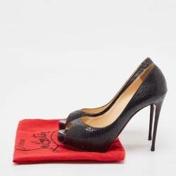 Christian Louboutin Black Python Leather Very Prive Peep Toe Pumps Size 38.5