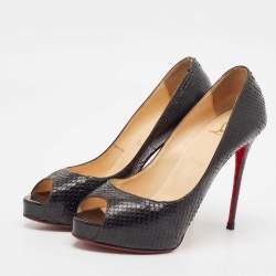 Christian Louboutin Black Python Leather Very Prive Peep Toe Pumps Size 38.5