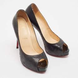 Christian Louboutin Black Python Leather Very Prive Peep Toe Pumps Size 38.5