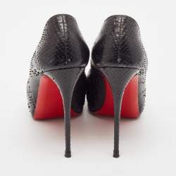 Christian Louboutin Black Python Leather Very Prive Peep Toe Pumps Size 38.5