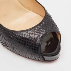 Christian Louboutin Black Python Leather Very Prive Peep Toe Pumps Size 38.5