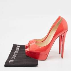 Christian Louboutin Pink Patent Leather Lady Peep Pumps Size 38.5